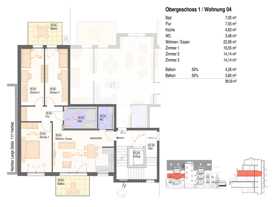 Grundriss Wohnung 4 barrierefrei OG Neckarhausen