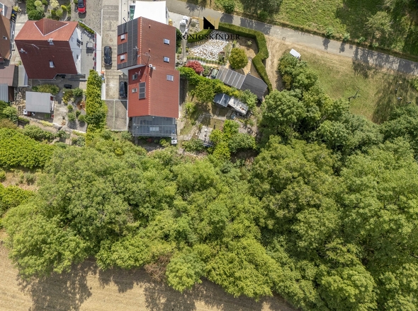 Große Terrasse mit Blick ins Grüne – Wohnen mit direktem Zugang zur Natur und eigenem Waldstück.