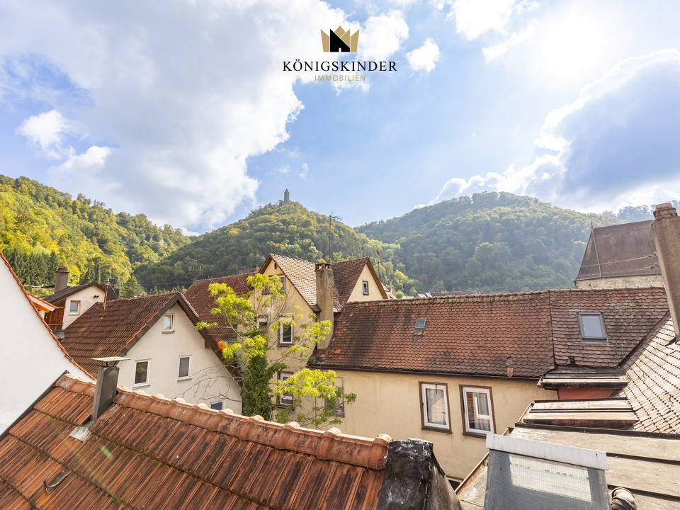 Blick auf die Burgruine Helfenstein