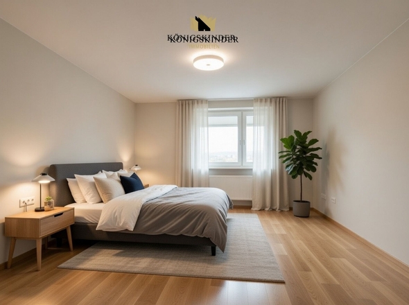 Die dargestellte Einrichtung des Schlafzimmers ist eine Visualisierung.