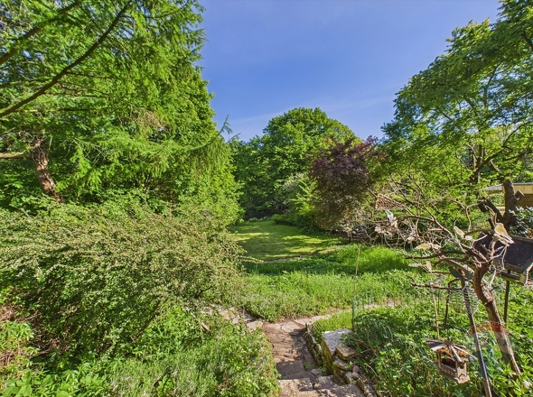 Ausblick von der Terrasse auf den Garten
