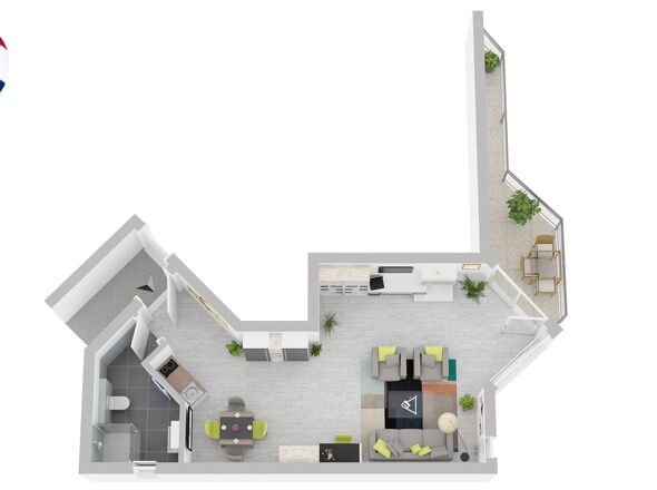 Grundriss vom 1-Zi.-Appartement Nr.2