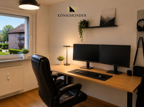 Gut geschnittenes Zimmer mit flexiblen Nutzungsmöglichkeiten.